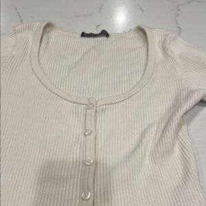Brandy Melville Cream Ribbed Button-Up Top